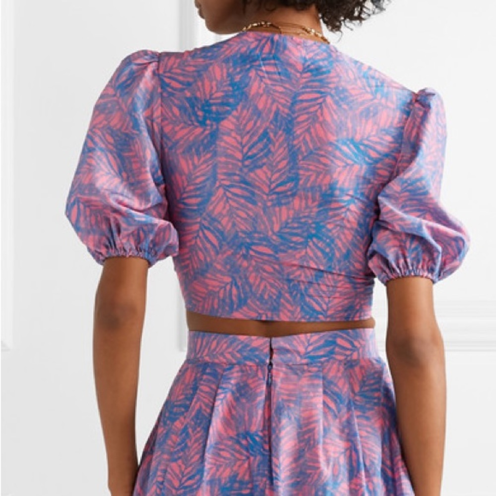 Jaline Ali lace-up printed cotton and silk-blend top.